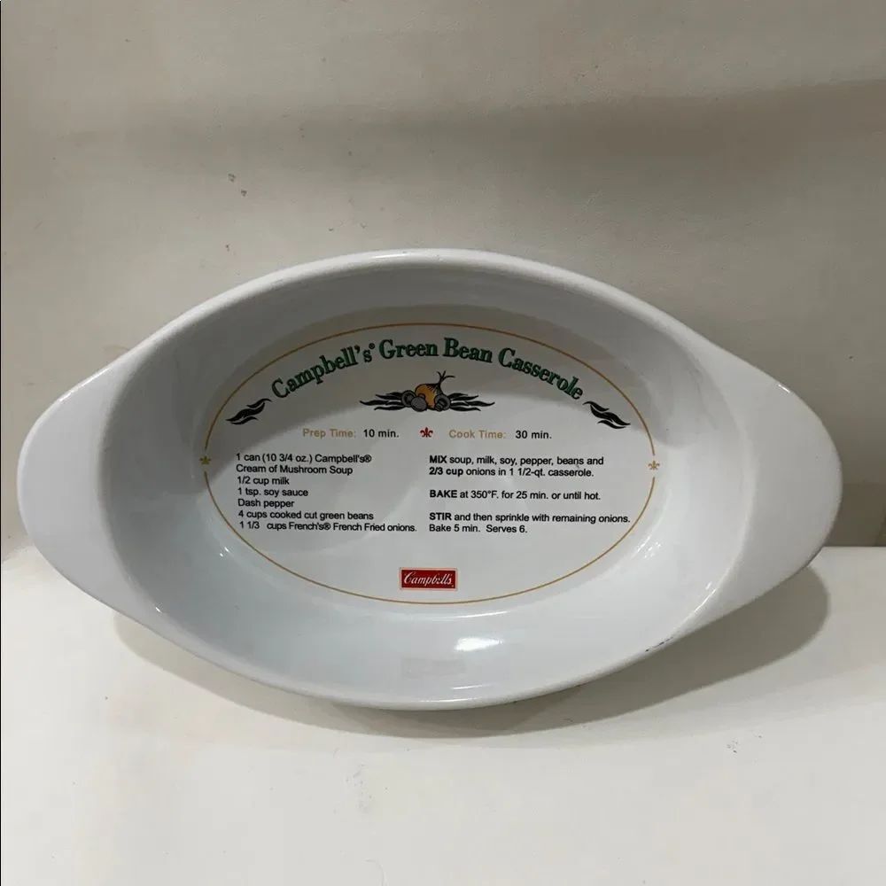 Campbell's 2009 White Green Bean Recipe Casserole Dish Bake Serve 9 3/4 In X 7